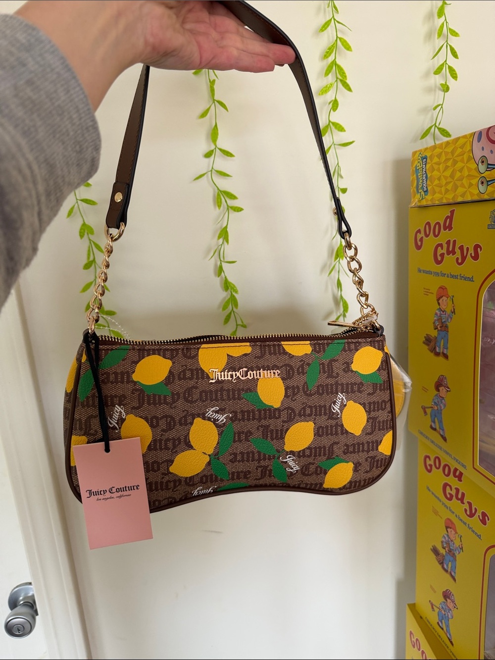 Juicy Couture Brown Shoulder Bag with Yellow Lemon Print